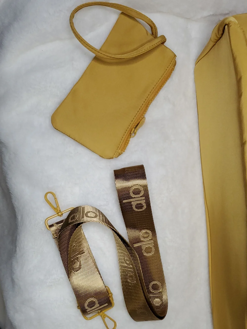 ALO Yellow Shoulder Bag with Rope Handles and Matching Pouch